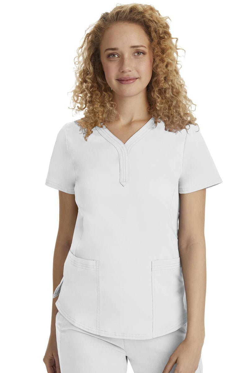 Healing Hands Scrubs for Women Y-Neck Jane Modern Fit, Triple Stitch Detail, 2 Pockets, 2-Way Stretch & Shirttail Hem - 2167, M, White - Image 1